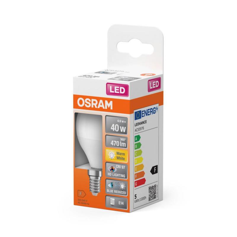 OSRAM E14 LED Tropfen Lampe Star Classic B 25 4.9W wie 40W 2700K warmweißes Licht 97Ra hohe Farbwiedergabe